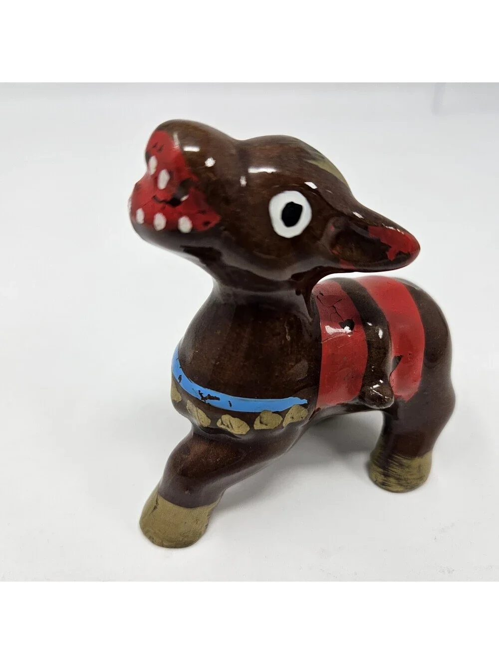 Vintage Salt & Pepper Shakers Donkey With Cart Little Brown Jugs Handmade MCM